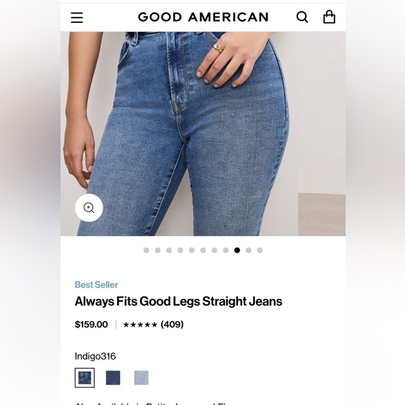 Good American Always Fits Indigo Straight Leg Jeans. Size 6-12. - Picture 8 of 16